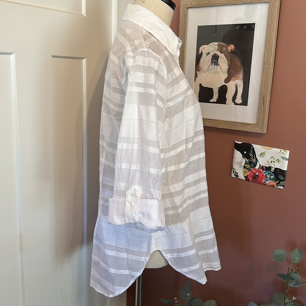 Anne Fontaine Lany White sheer striped pattern Button-Up 10 rolled sleeve Shirt - Picture 4 of 13